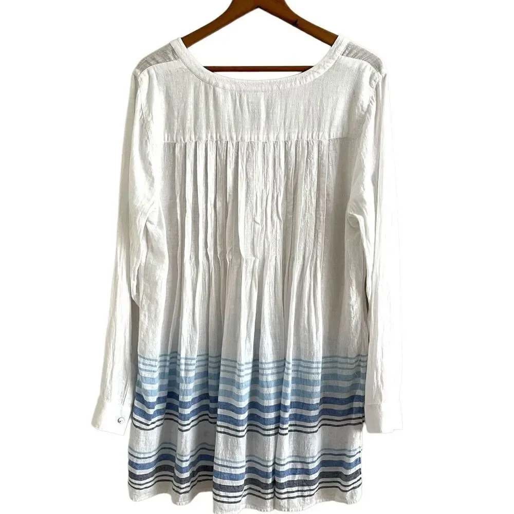 J Jill Linen Tunic Top M White Blue Striped - Picture 3 of 12
